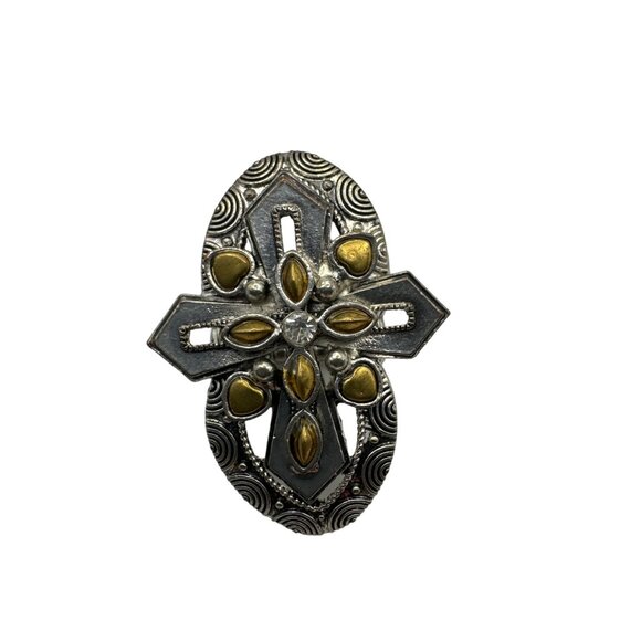 Multi Toned Cross Shaped Stretch Ring One Size - Picture 6 of 7